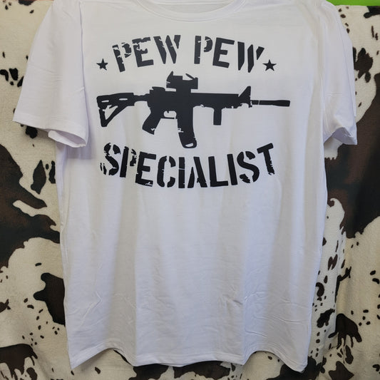 Pew Pew Specialist Mens White Graphic T-Shirt