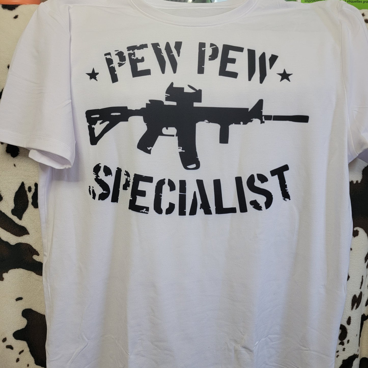 Pew Pew Specialist Mens White Graphic T-Shirt