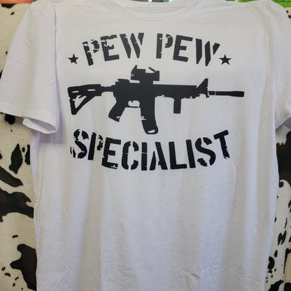 Pew Pew Specialist Mens White Graphic T-Shirt