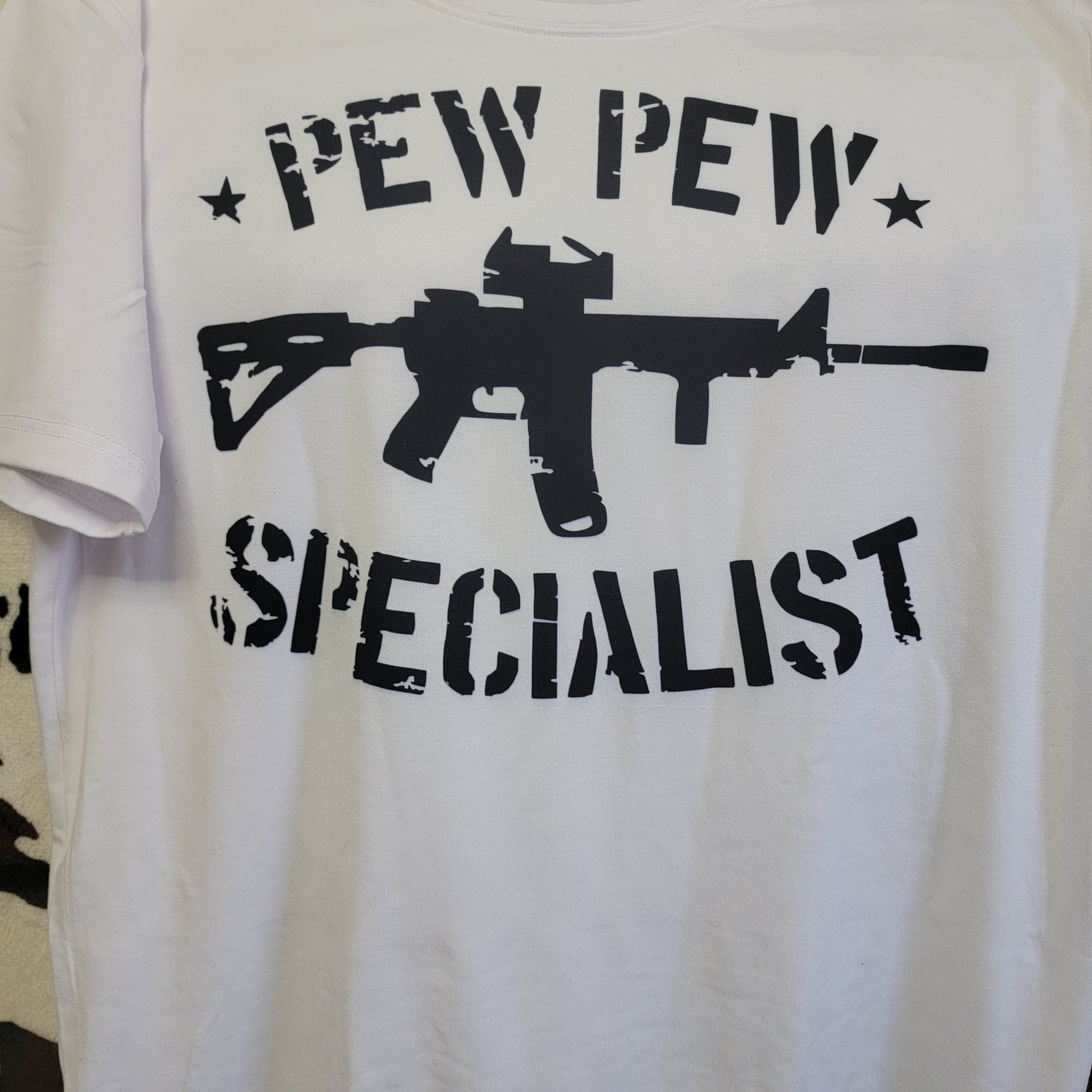 Pew Pew Specialist Mens White Graphic T-Shirt