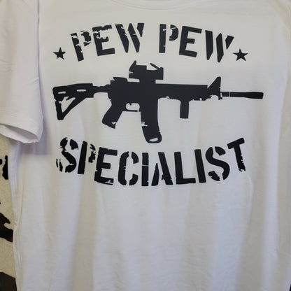 Pew Pew Specialist Mens White Graphic T-Shirt
