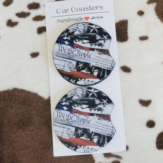 We The People Flag Neoprene Car Coaster Set