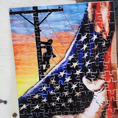 Power Lineman Flag 120 Piece Handmade Jigsaw Puzzle