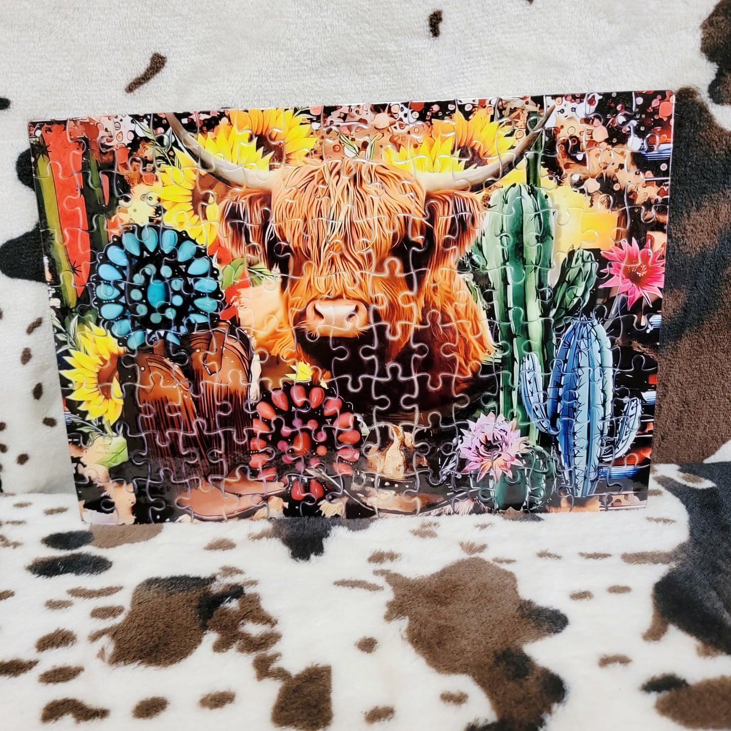 Highland Cow Western 120 PC Handmade Jigsaw Puzzle