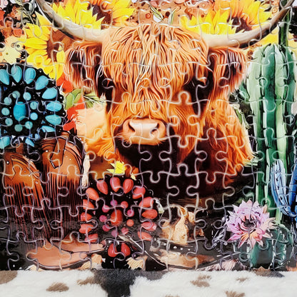 Highland Cow Western 120 PC Handmade Jigsaw Puzzle