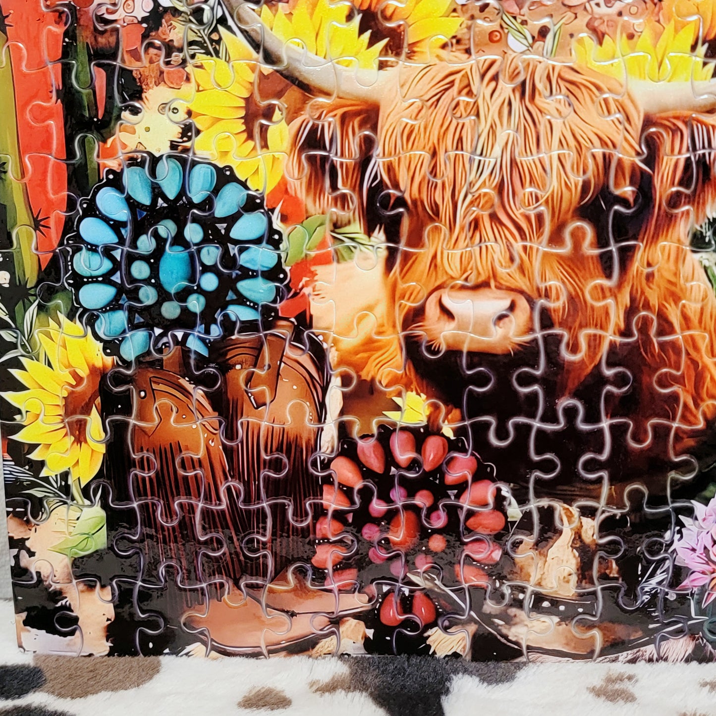 Highland Cow Western 120 PC Handmade Jigsaw Puzzle