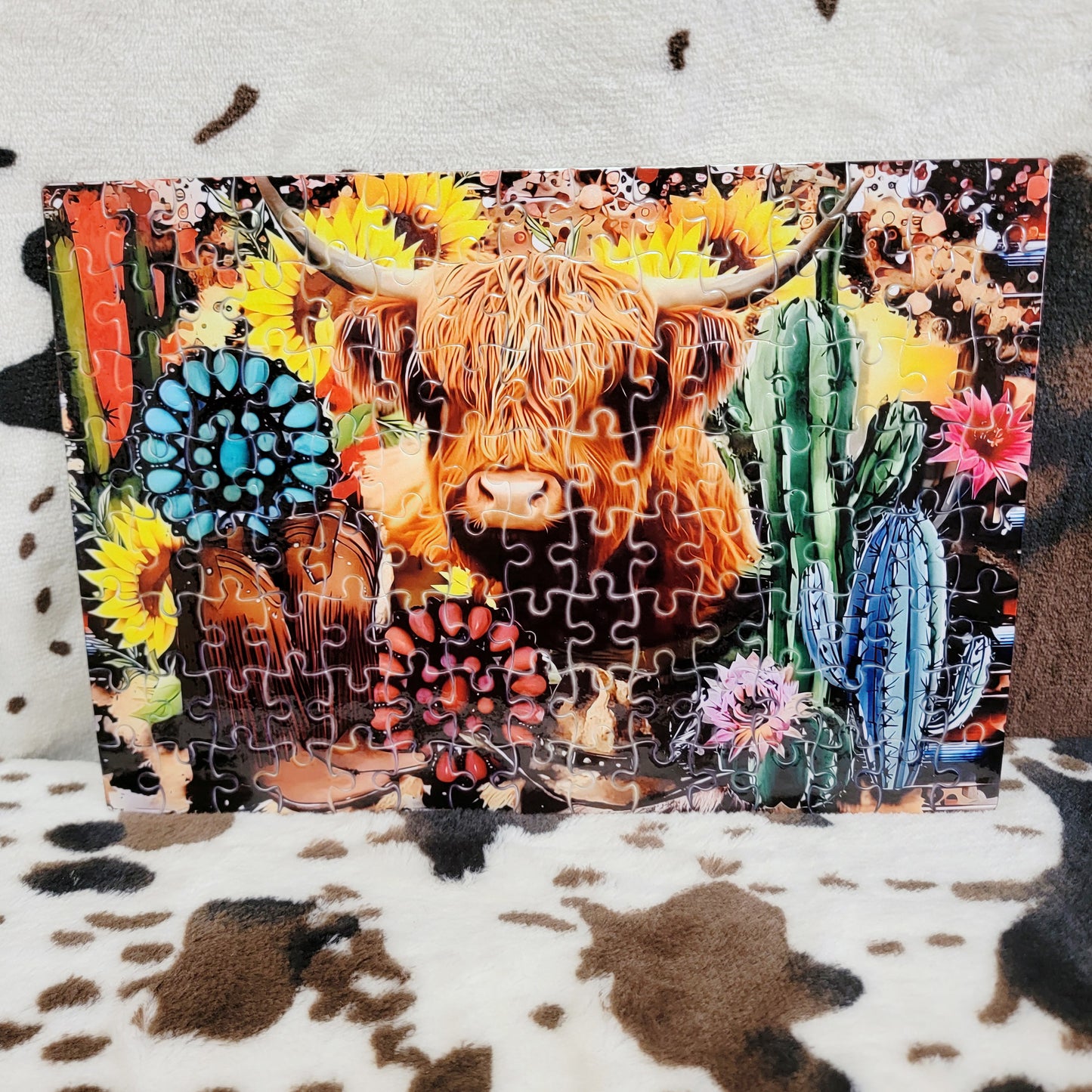 Highland Cow Western 120 PC Handmade Jigsaw Puzzle