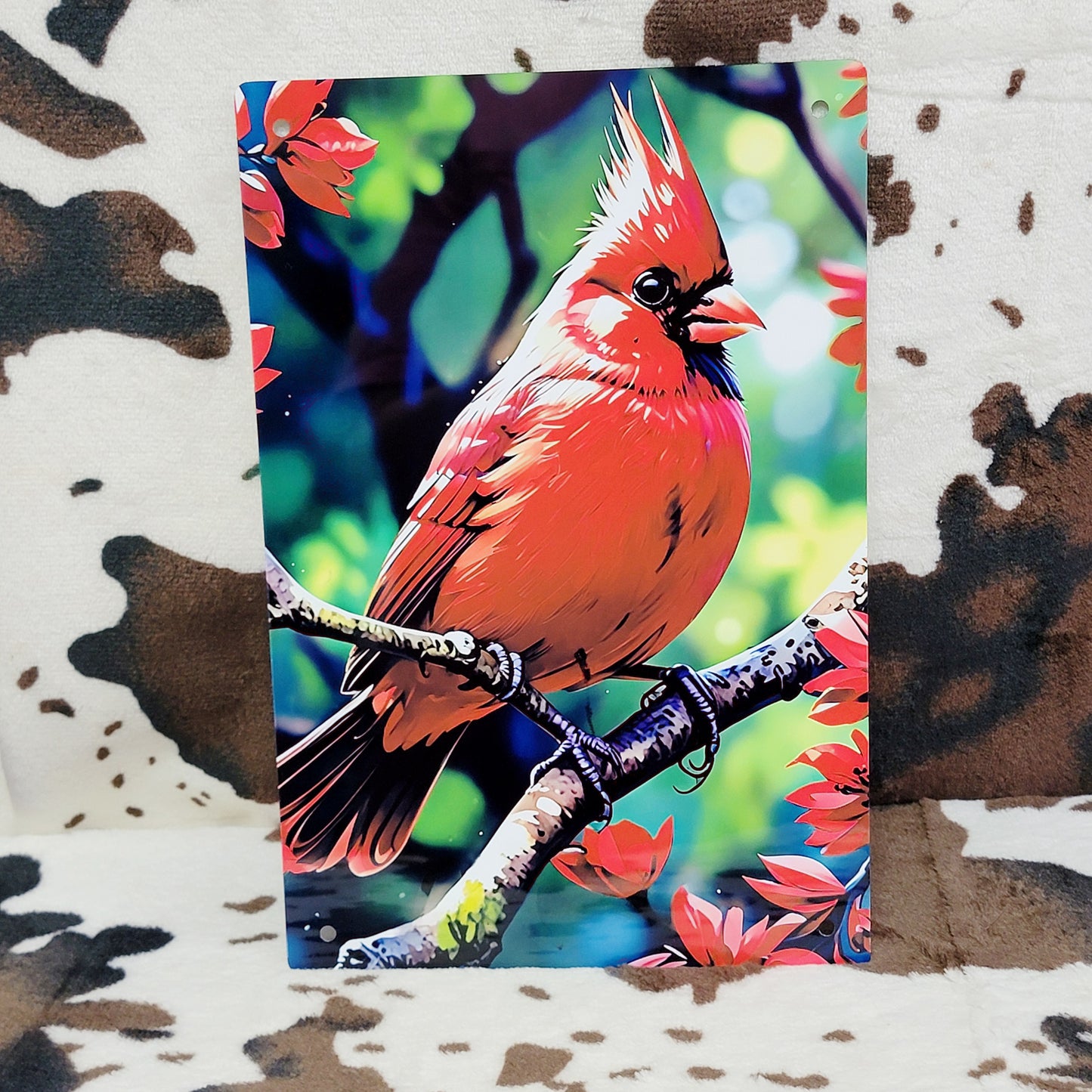 Cardinal Floral Red Bird Metal Sign