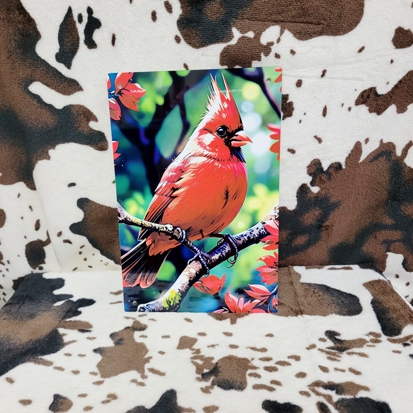 Cardinal Floral Red Bird Metal Sign