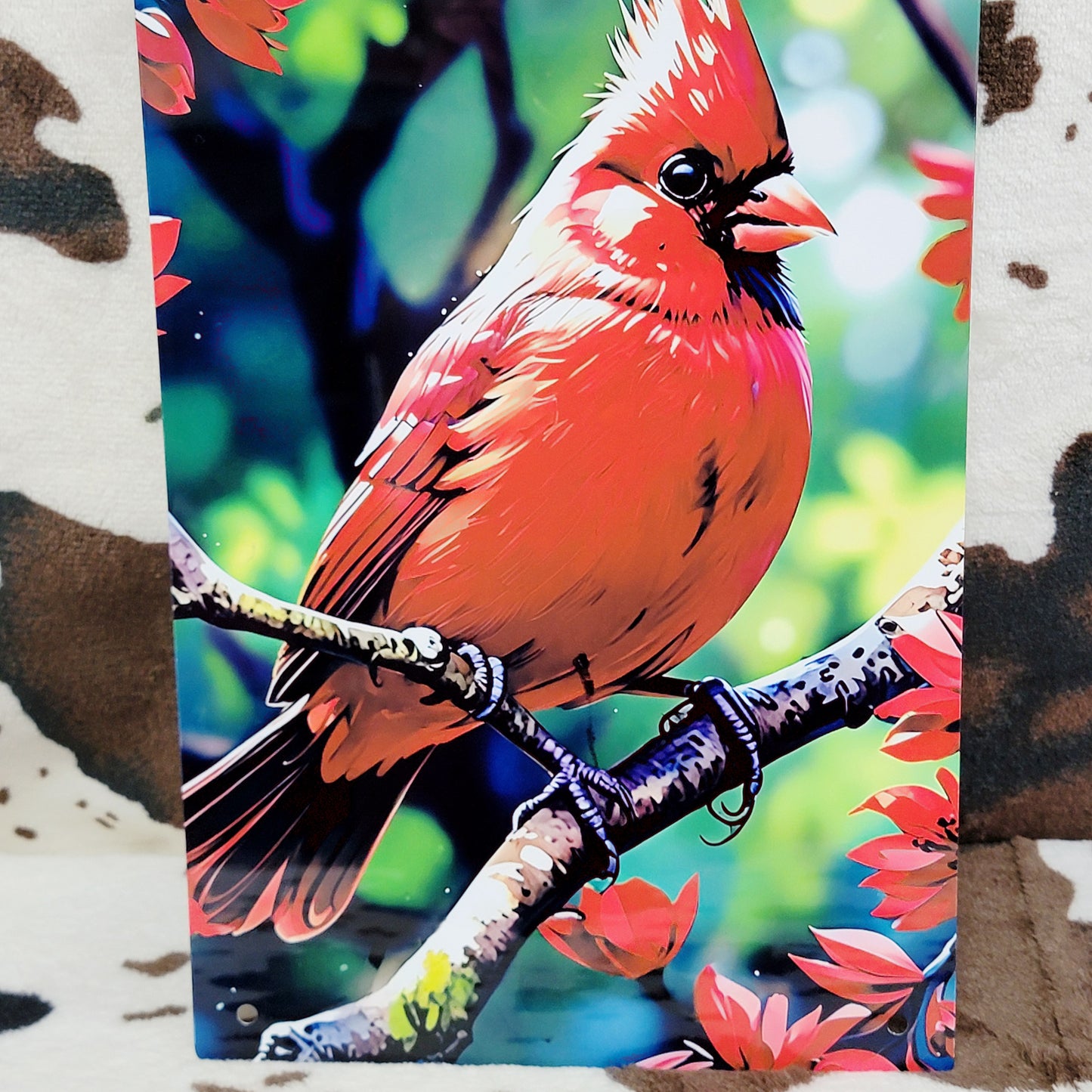 Cardinal Floral Red Bird Metal Sign