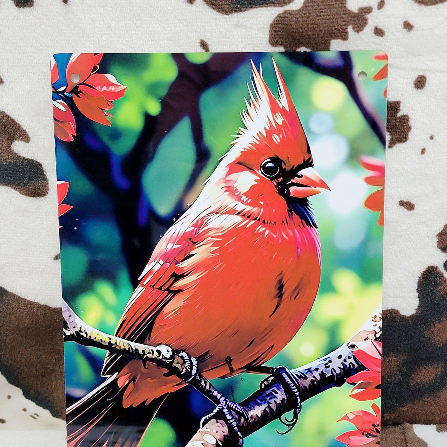 Cardinal Floral Red Bird Metal Sign