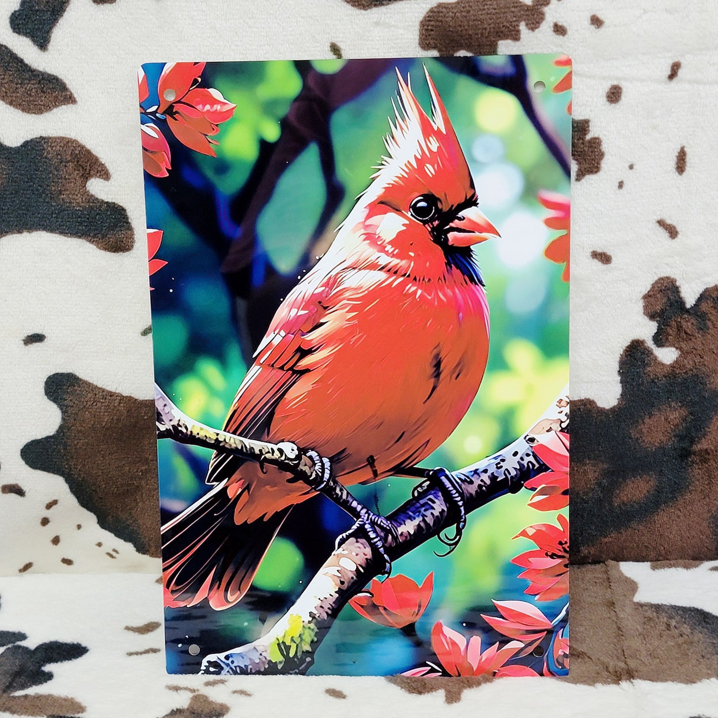 Cardinal Floral Red Bird Metal Sign