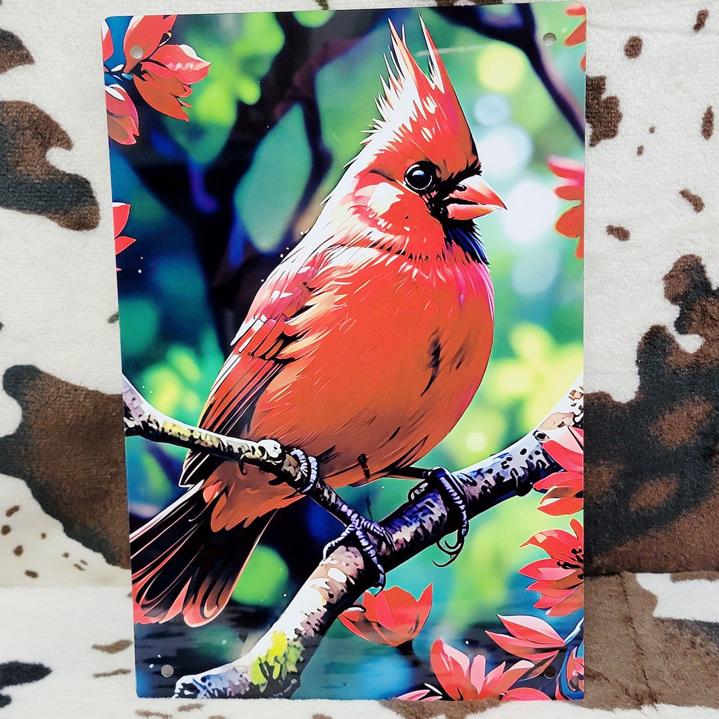 Cardinal Floral Red Bird Metal Sign