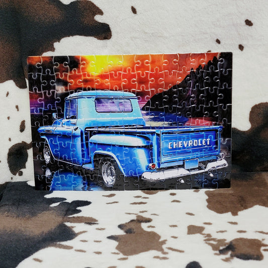 Old Blue Truck 120 PC Handmade Jigsaw Puzzle