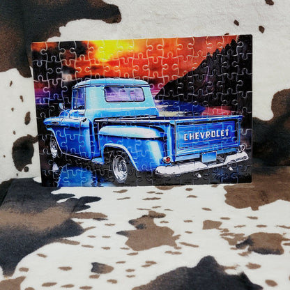 Old Blue Truck 120 PC Handmade Jigsaw Puzzle