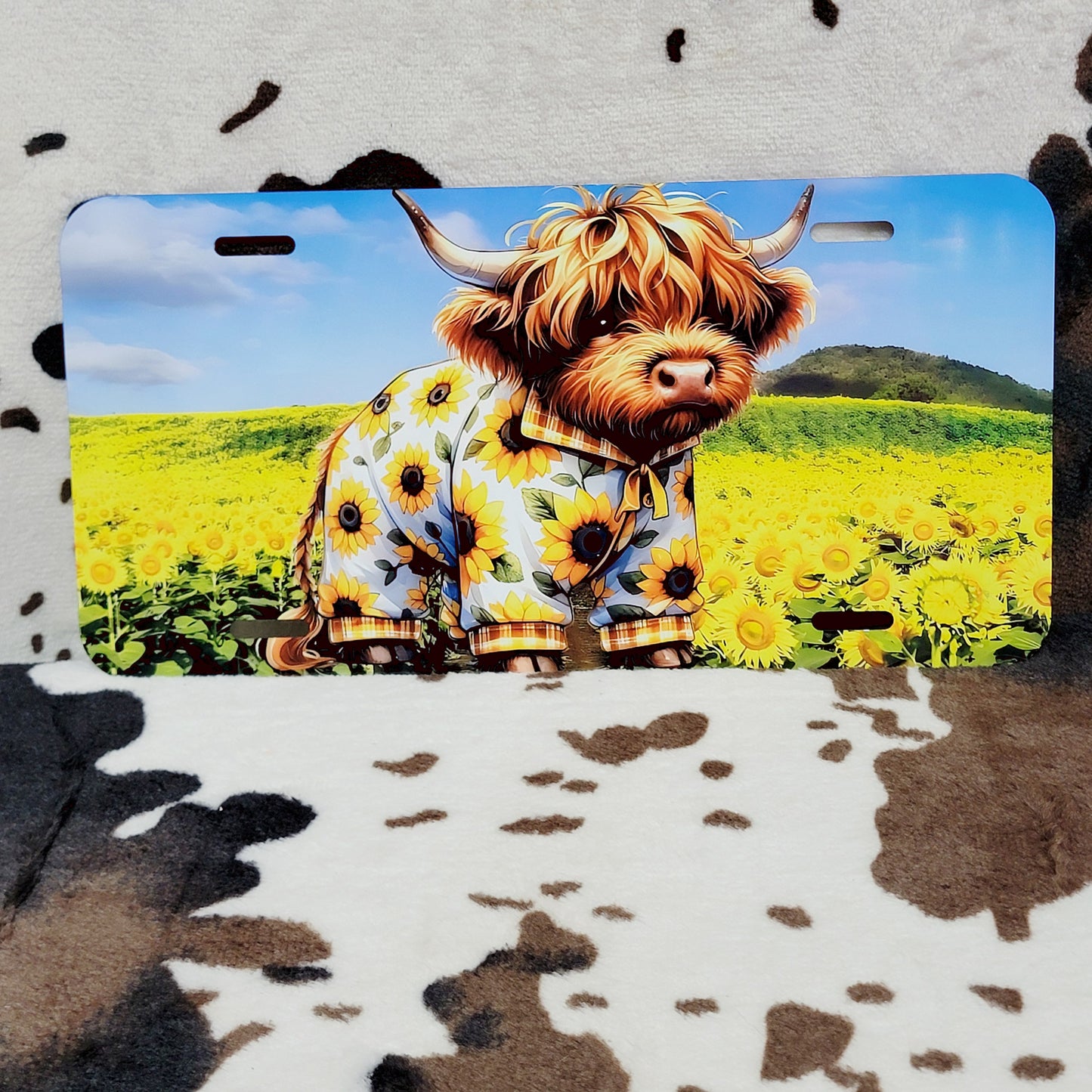 Highland Cow Sunflower Car Tag License Plate
