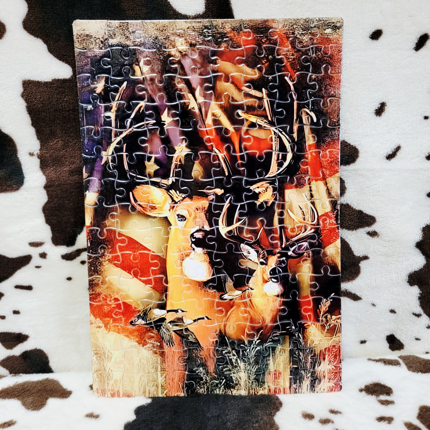 Deer USA Flag 120 PC Handmade Jigsaw Puzzle