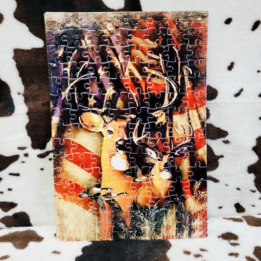 Deer USA Flag 120 PC Handmade Jigsaw Puzzle