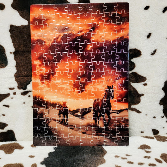 Horses On The Beach 120-Piece Jigsaw Puzzle Handmade Custom One-of-a-Kind