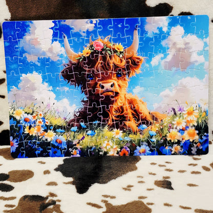 Baby Highland Cow 120-Piece Jigsaw Puzzle Handmade Custom One-of-a-Kind