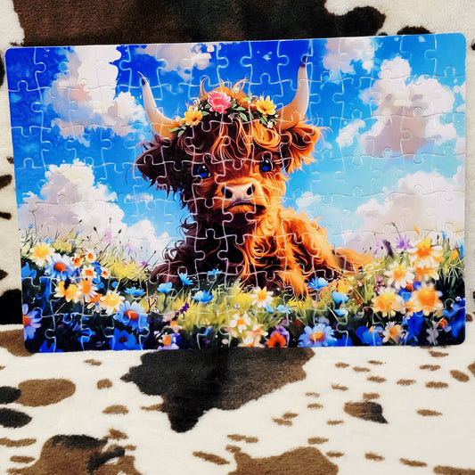 Baby Highland Cow 120-Piece Jigsaw Puzzle Handmade Custom One-of-a-Kind