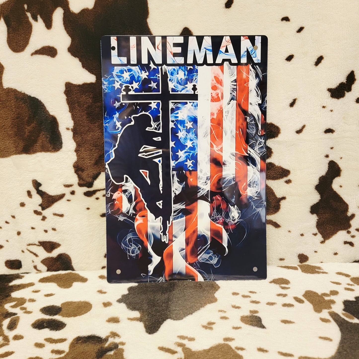 Lineman American Flag Metal Sign