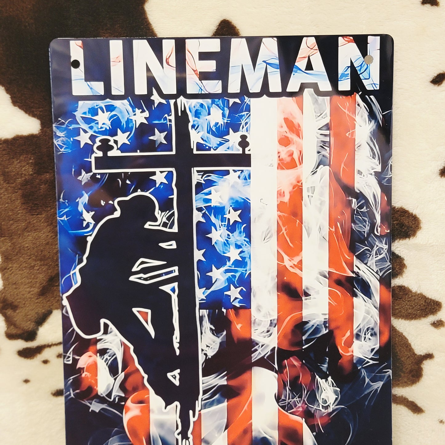 Lineman American Flag Metal Sign