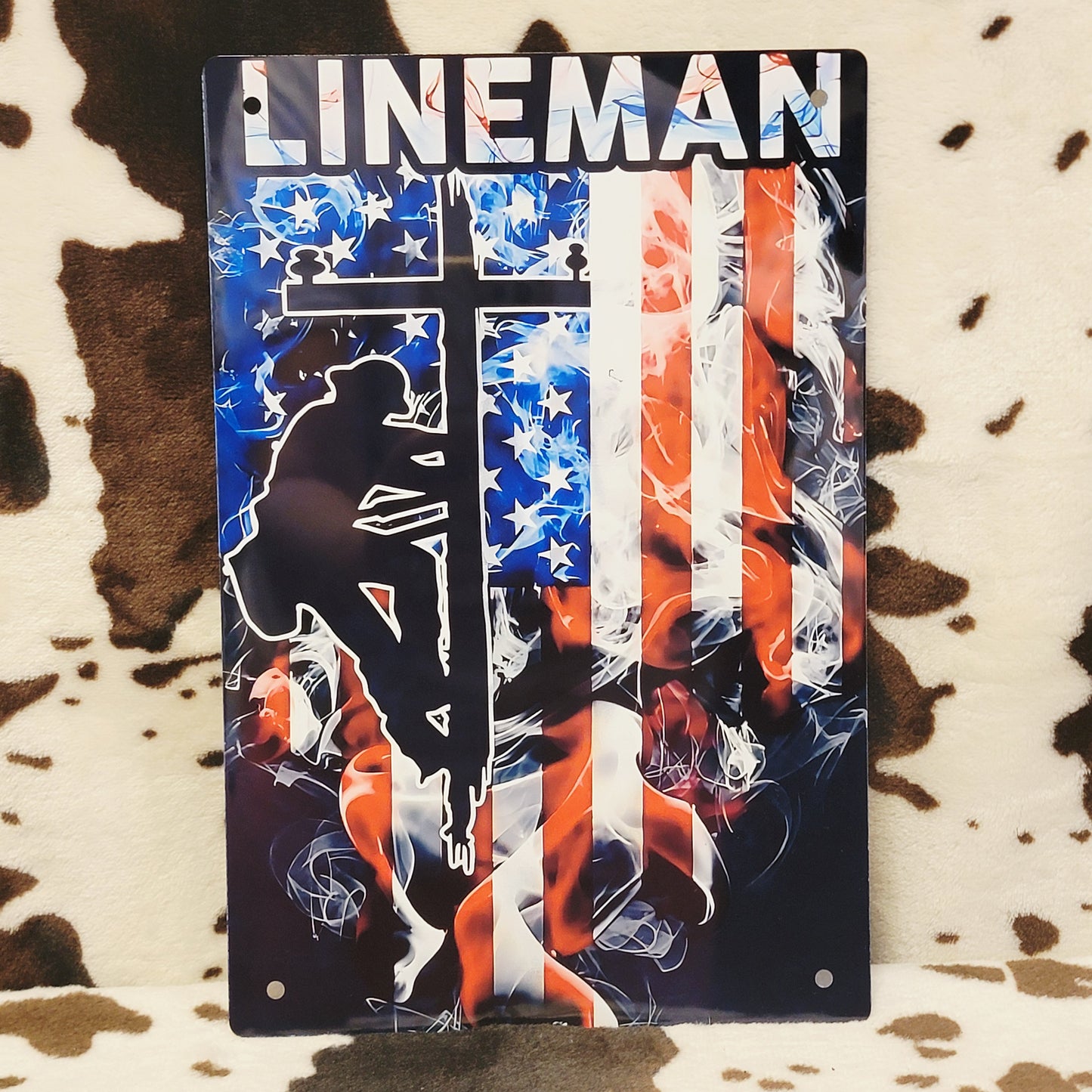 Lineman American Flag Metal Sign