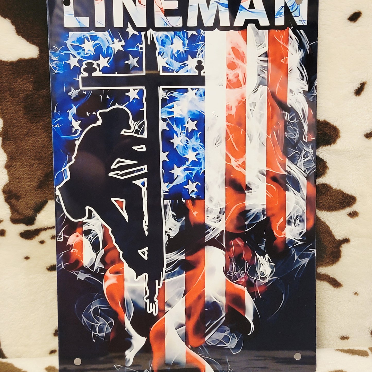 Lineman American Flag Metal Sign