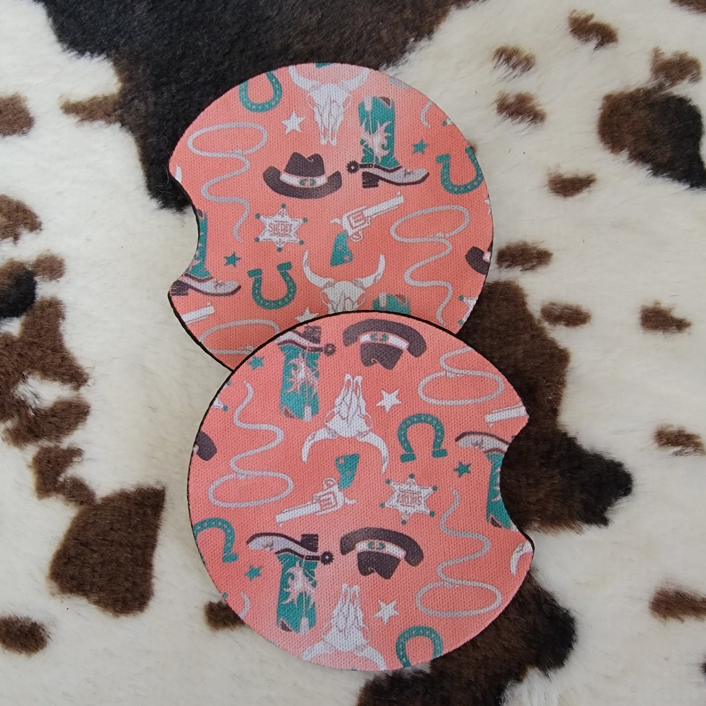 Western Pink Neoprene Car Coasters