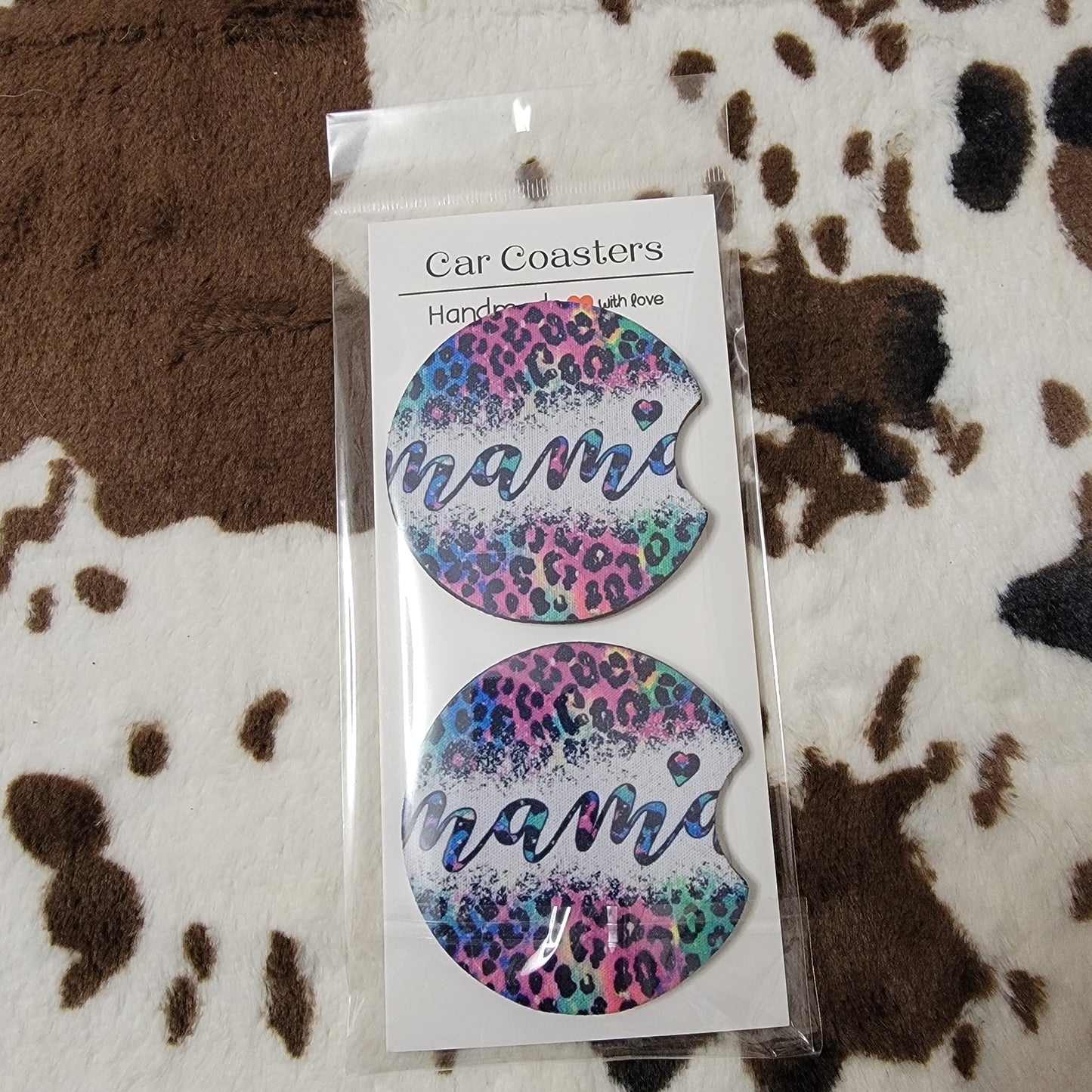 Mama Leopard Neoprene Car Coaster Set