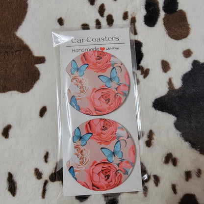 Butterfly Rose Neoprene Car Coasters