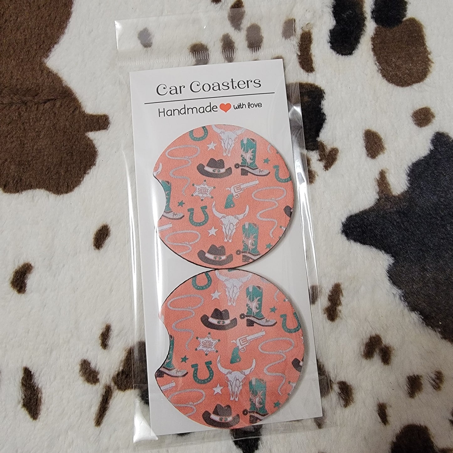 Western Pink Neoprene Car Coasters