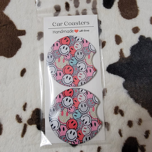 Faces Pink Neoprene Car Coasters