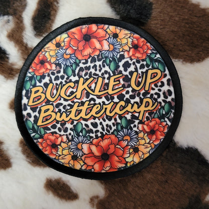 Buckle Up Buttercup Floral Round Hat Patch
