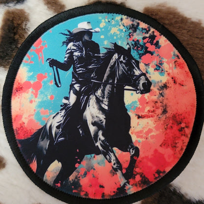 Cowgirl Horse Round Hat Patch