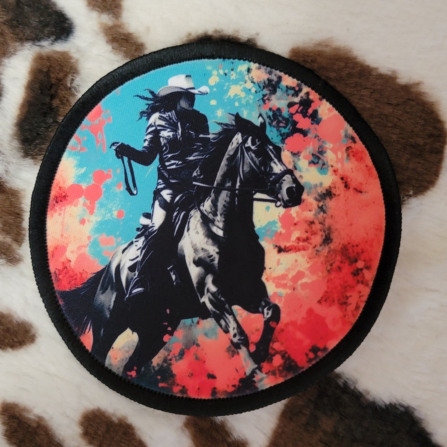 Cowgirl Horse Round Hat Patch