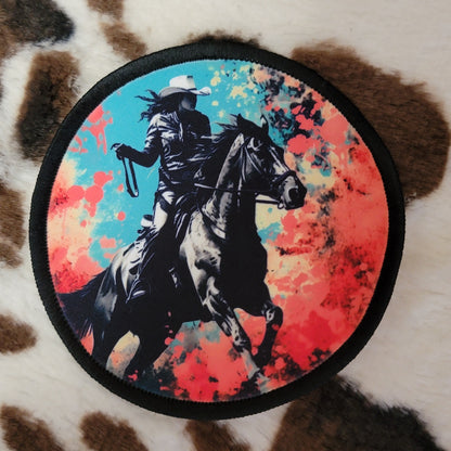 Cowgirl Horse Round Hat Patch
