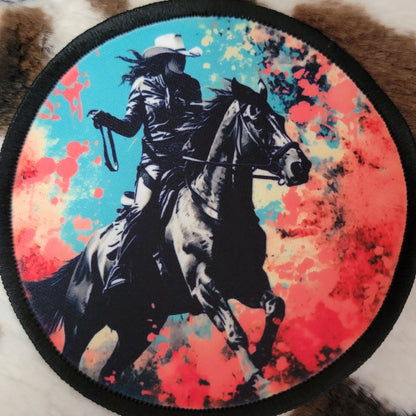 Cowgirl Horse Round Hat Patch