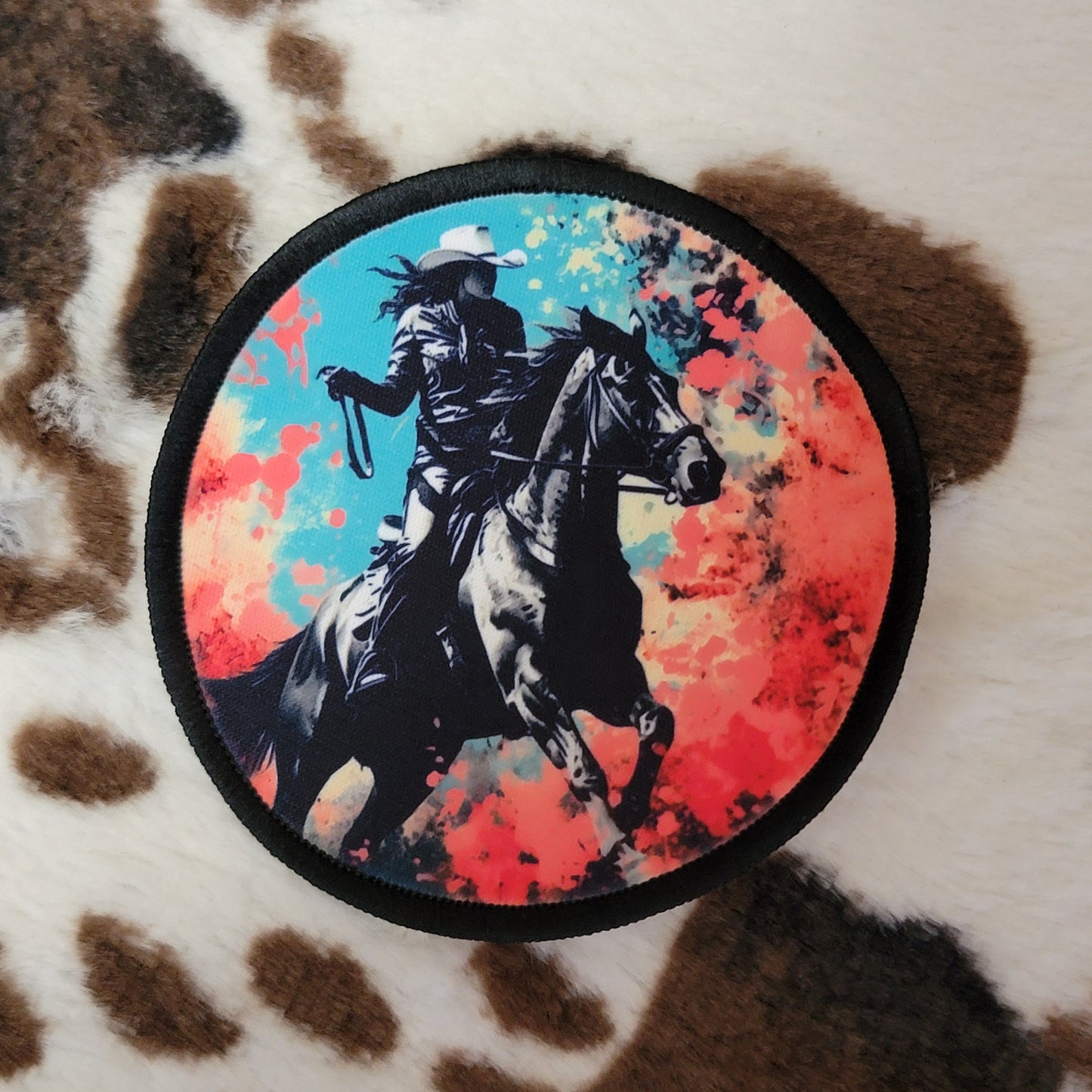 Cowgirl Horse Round Hat Patch