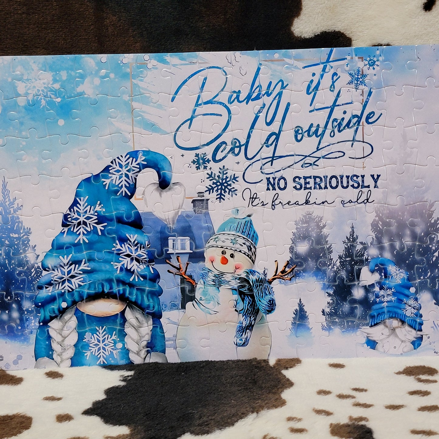 Gnomes Baby Its Cold Winter 120 Piece Handmade Jigsaw Puzzle
