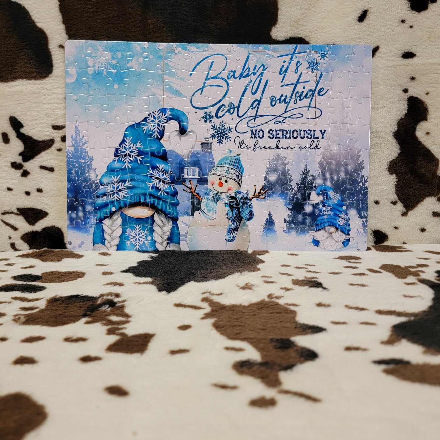 Gnomes Baby Its Cold Winter 120 Piece Handmade Jigsaw Puzzle