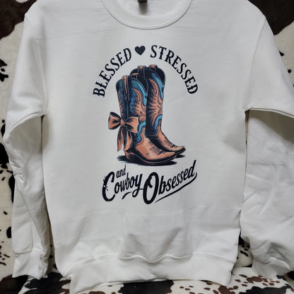 Cowboy Obsessed White Sweatshirt
