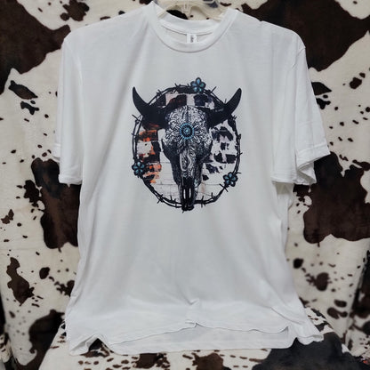 Bull Skull Cow Print Western Graphic T-Shirt