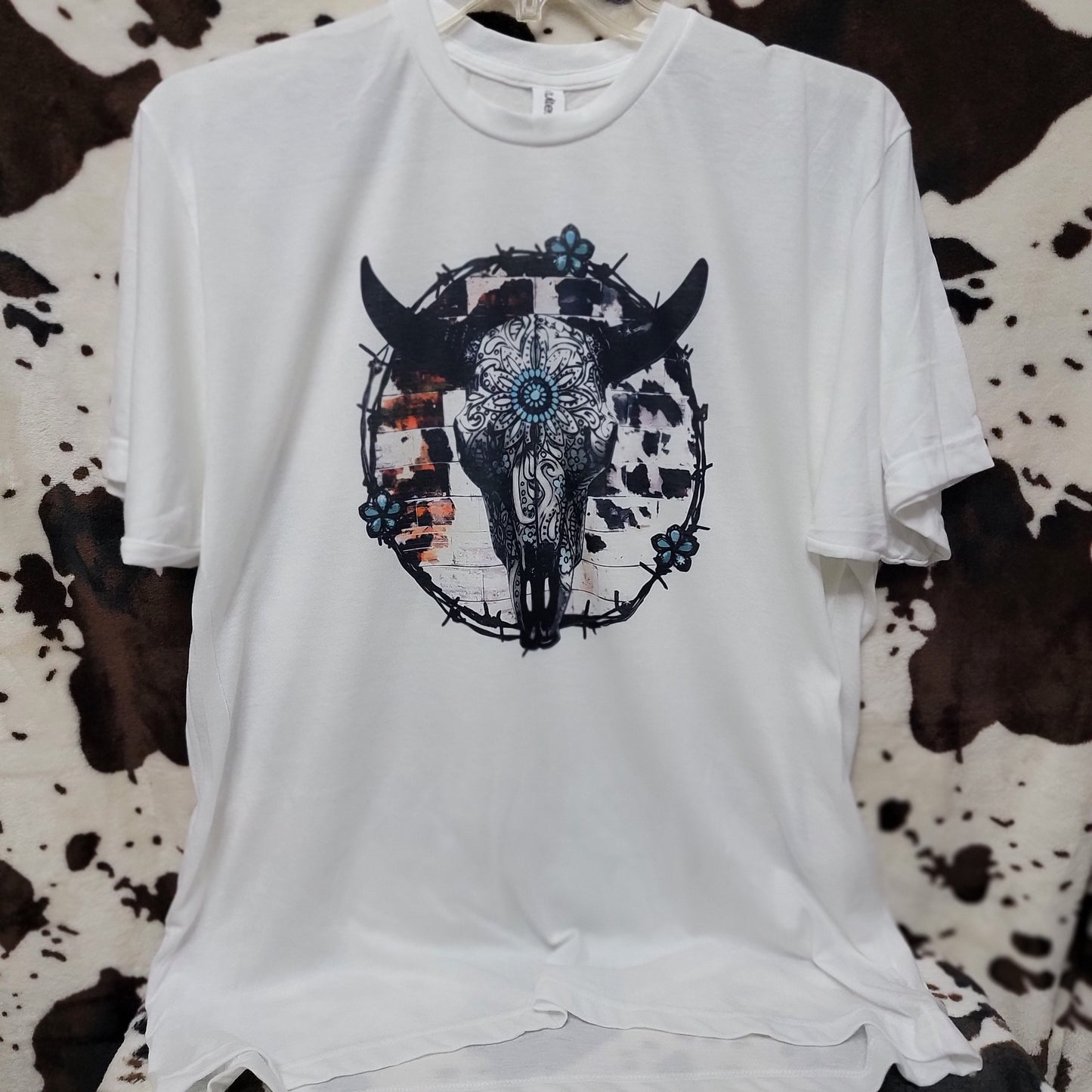 Bull Skull Cow Print Western Graphic T-Shirt