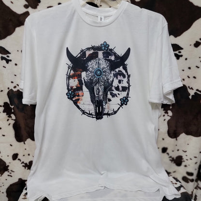 Bull Skull Cow Print Western Graphic T-Shirt