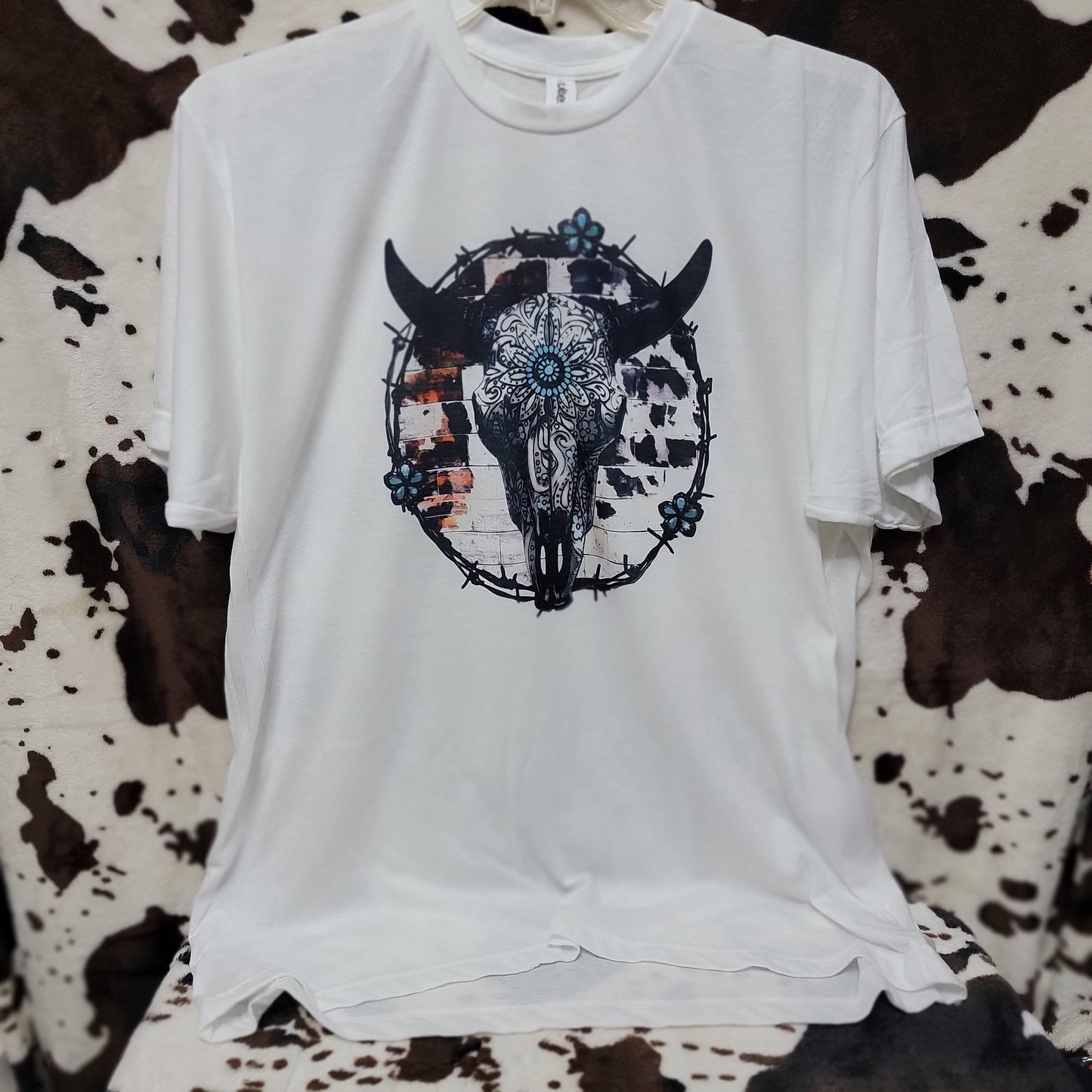 Bull Skull Cow Print Western Graphic T-Shirt