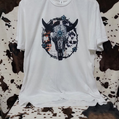 Bull Skull Cow Print Western Graphic T-Shirt