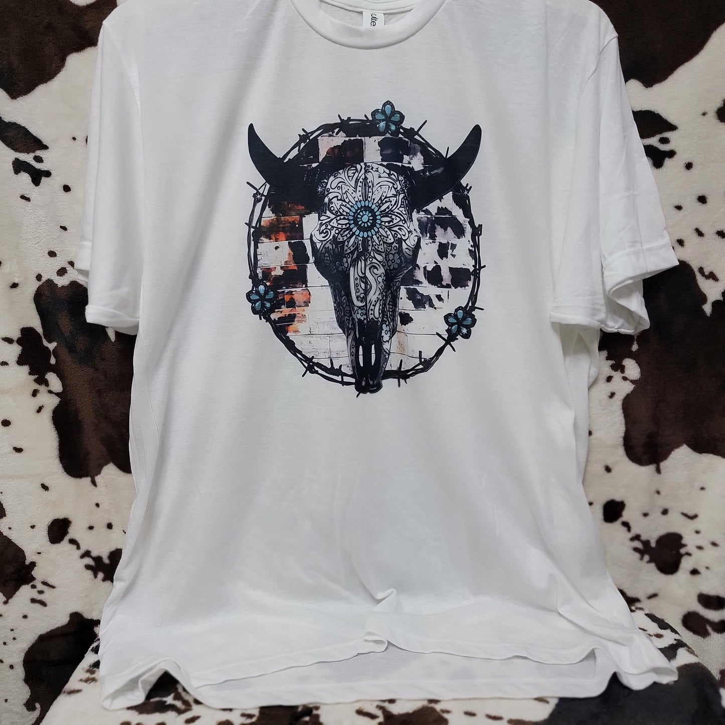 Bull Skull Cow Print Western Graphic T-Shirt