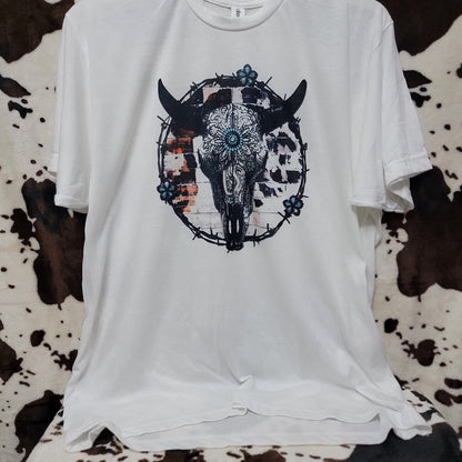 Bull Skull Cow Print Western Graphic T-Shirt